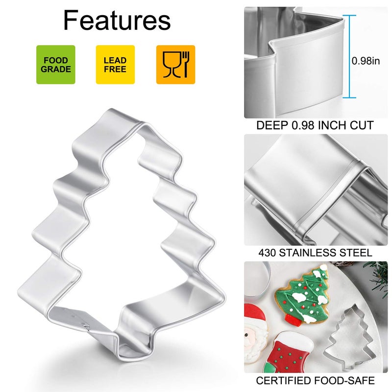 Q-BAKER Christmas Cookie Cutters, 4 PCS Stainless Steel Holiday Shapes Santa Face,Snowman Face, Reindeer Face, Gift Box Cookie Molds - Image 2